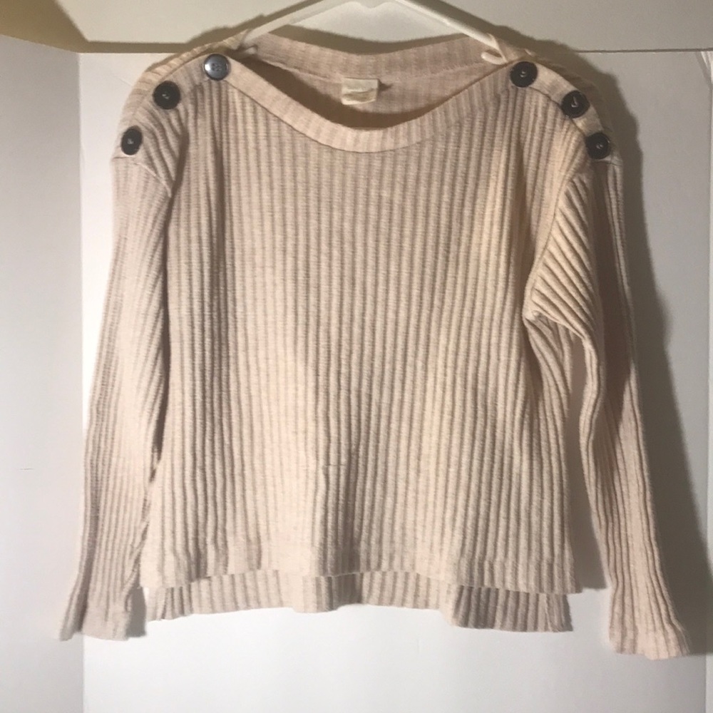 Zara ribbed top size 10 long sleeves kids collection brown buttons cream
